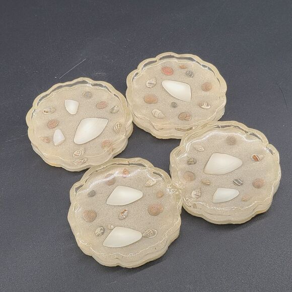 Vintage Resin Sand and Seashell Coaster Set of 4 - Picture 4 of 5